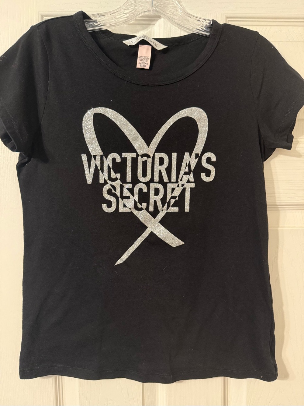 Victoria's Secret Black Tee with Silver Heart Graphic